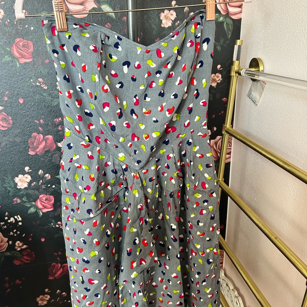 Cooperative Strapless Gray Romper with Colorful Dots